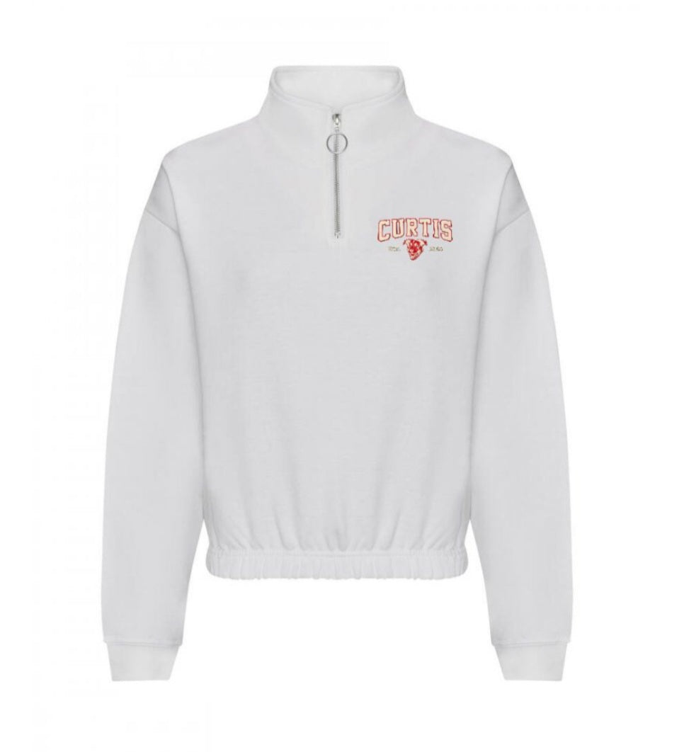 Sweat court col zippé Blanc