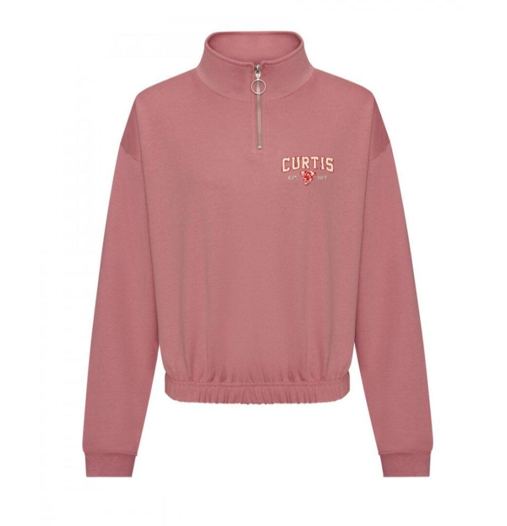 Sweat court col zippé femme Rose